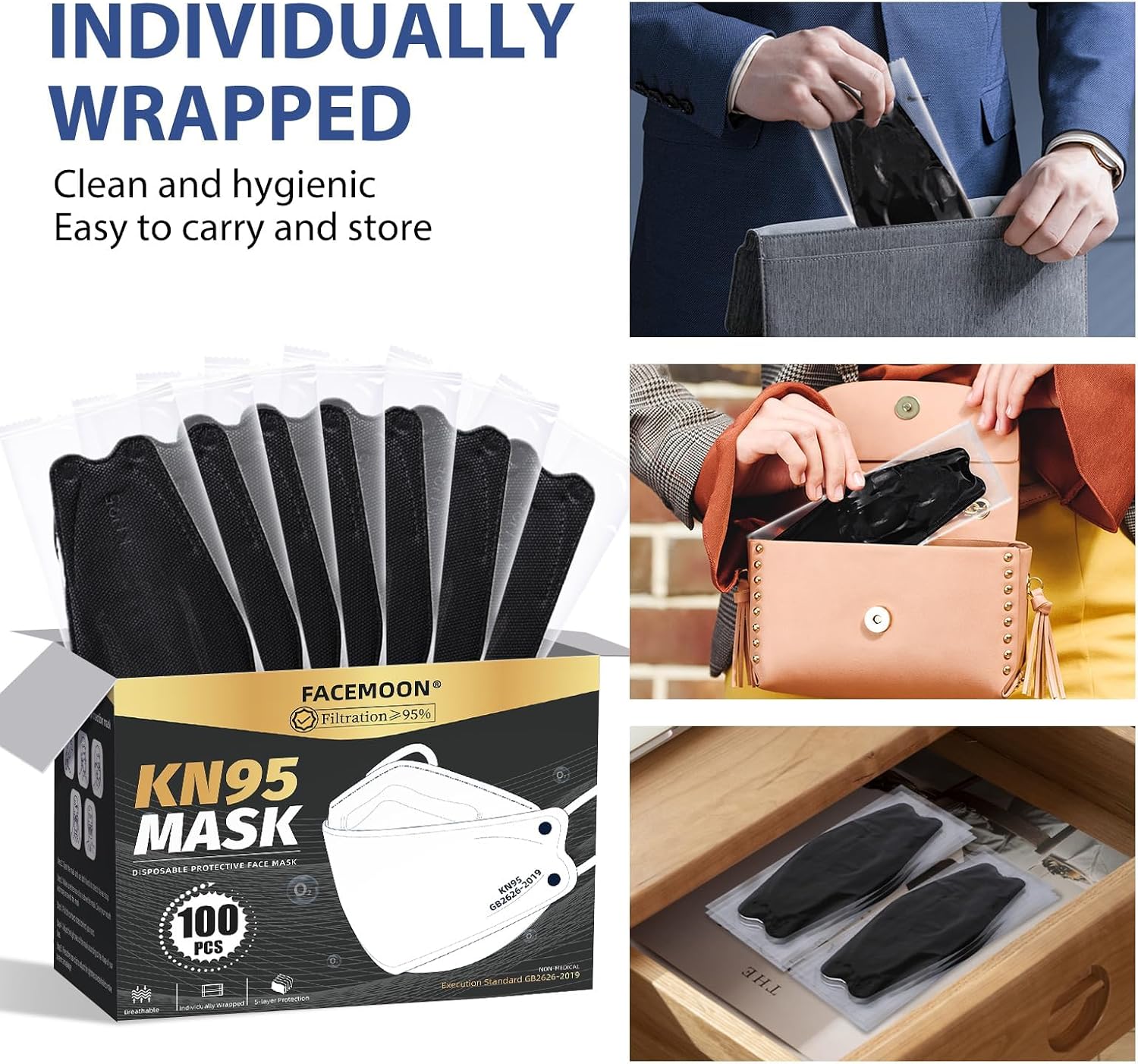 KN95 Face Mask Disposable Adults - 100 Pack 5 Layer Protection Adjustable KN95 Mask Breathable Comfortable Respirator Women Men KN95 Face Mask Individually Wrapped - Image 7