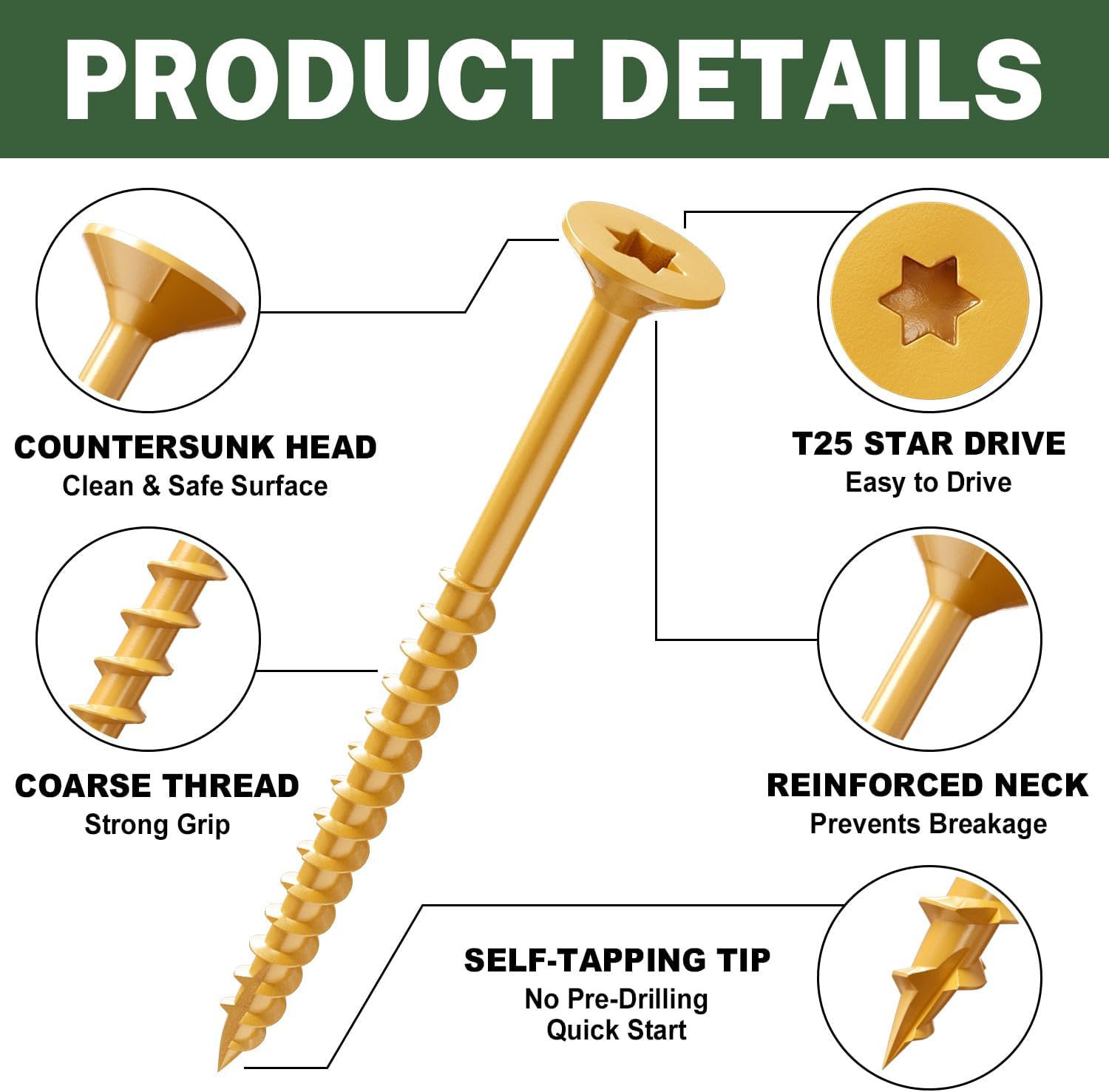 LIONMAX Deck Screws 2-1/2 Inch, Wood Screws #10 x 2-1/2", 300 PCS, Rust Resistant, Exterior Epoxy Coated, Outdoor Decking Screws, Torx/Star Drive Head Deck Screw, T25 Star Bit Included, Tan - Image 3