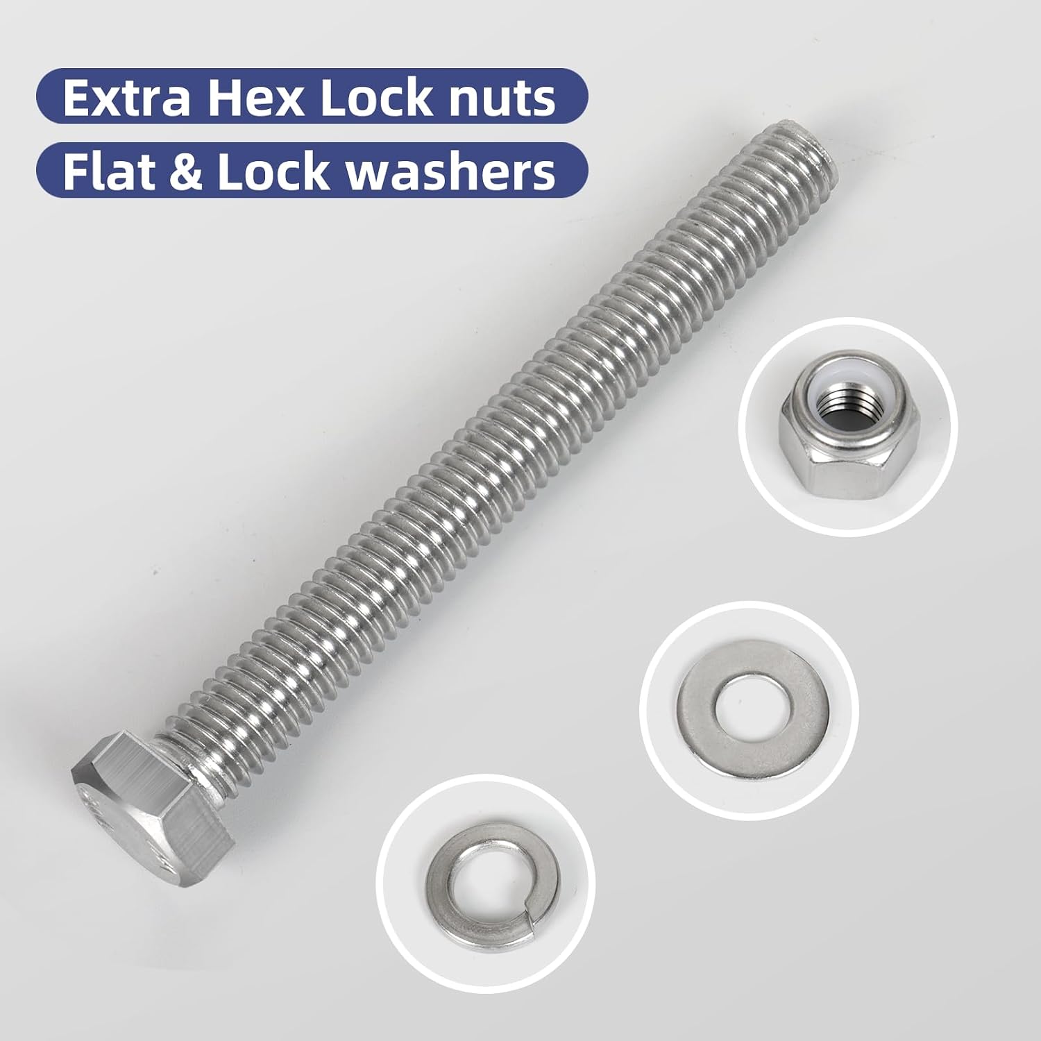 (12 Sets) 1/4-20 x 2-1/2" Hex Head Screw Bolt,Lock Nuts,Flat & Lock Washers Kits,304 Stainless Steel 18-8,Fully Threaded - Image 3