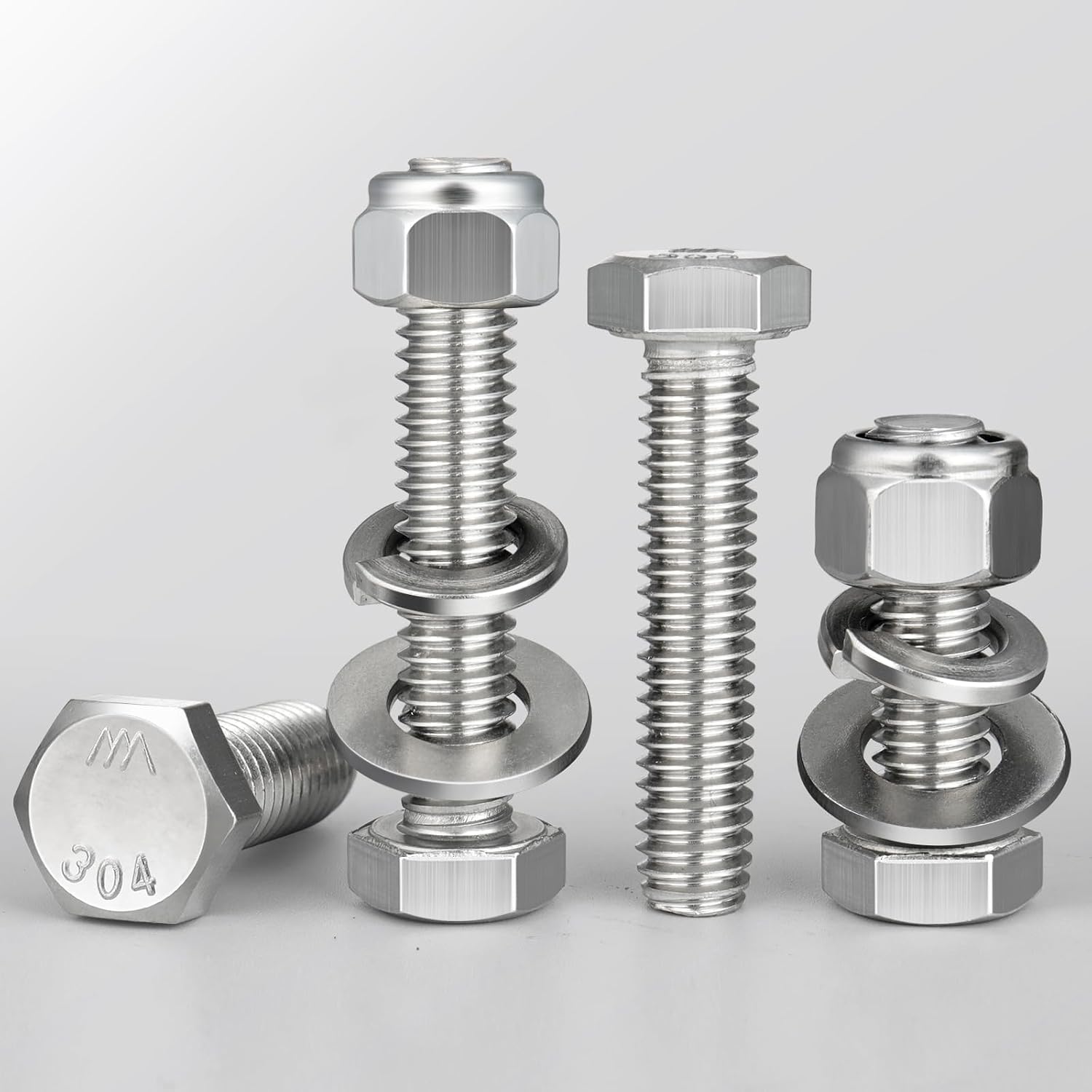 (12 Sets) 1/4-20 x 2-1/2" Hex Head Screw Bolt,Lock Nuts,Flat & Lock Washers Kits,304 Stainless Steel 18-8,Fully Threaded - Image 5