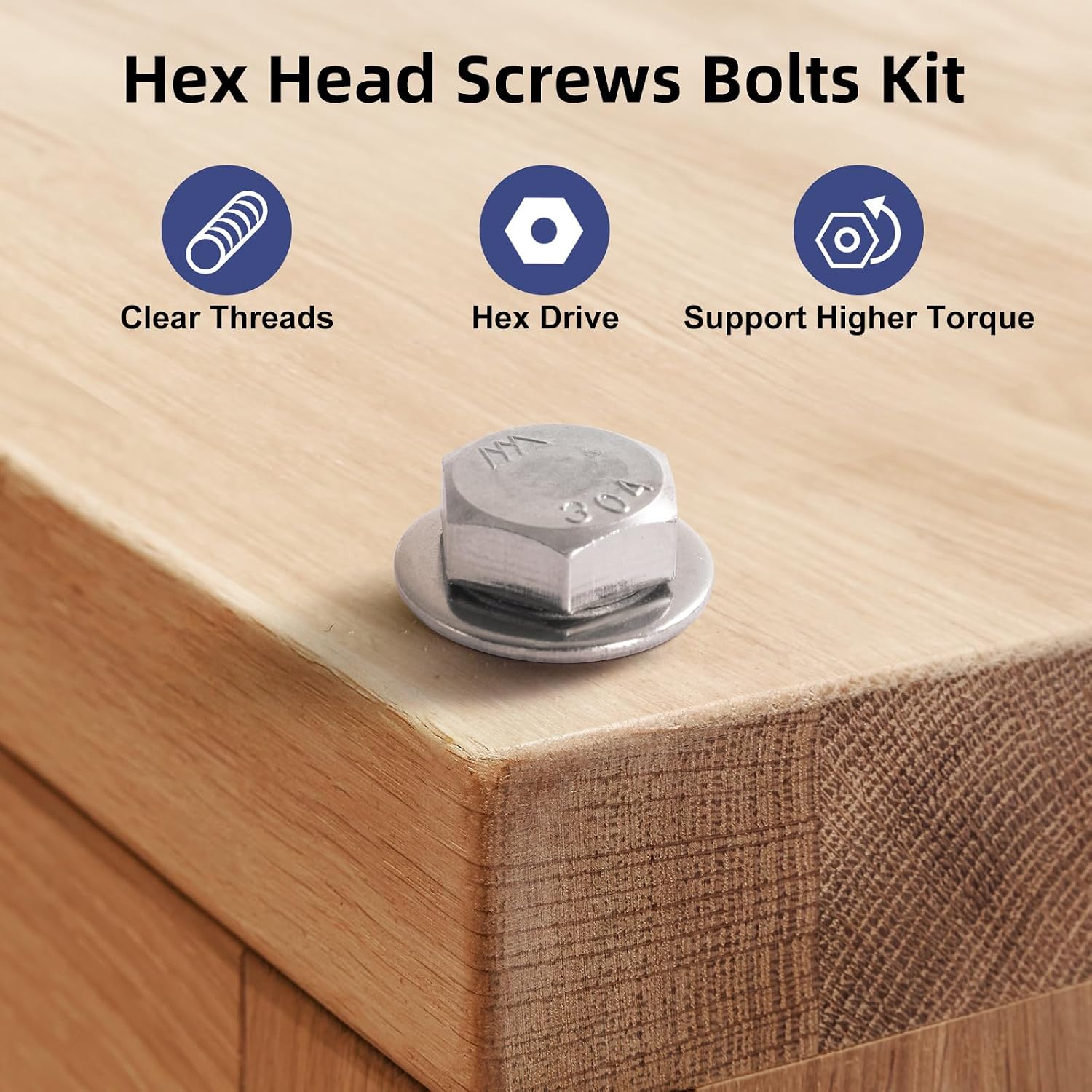 (12 Sets) 1/4-20 x 2-1/2" Hex Head Screw Bolt,Lock Nuts,Flat & Lock Washers Kits,304 Stainless Steel 18-8,Fully Threaded - Image 6
